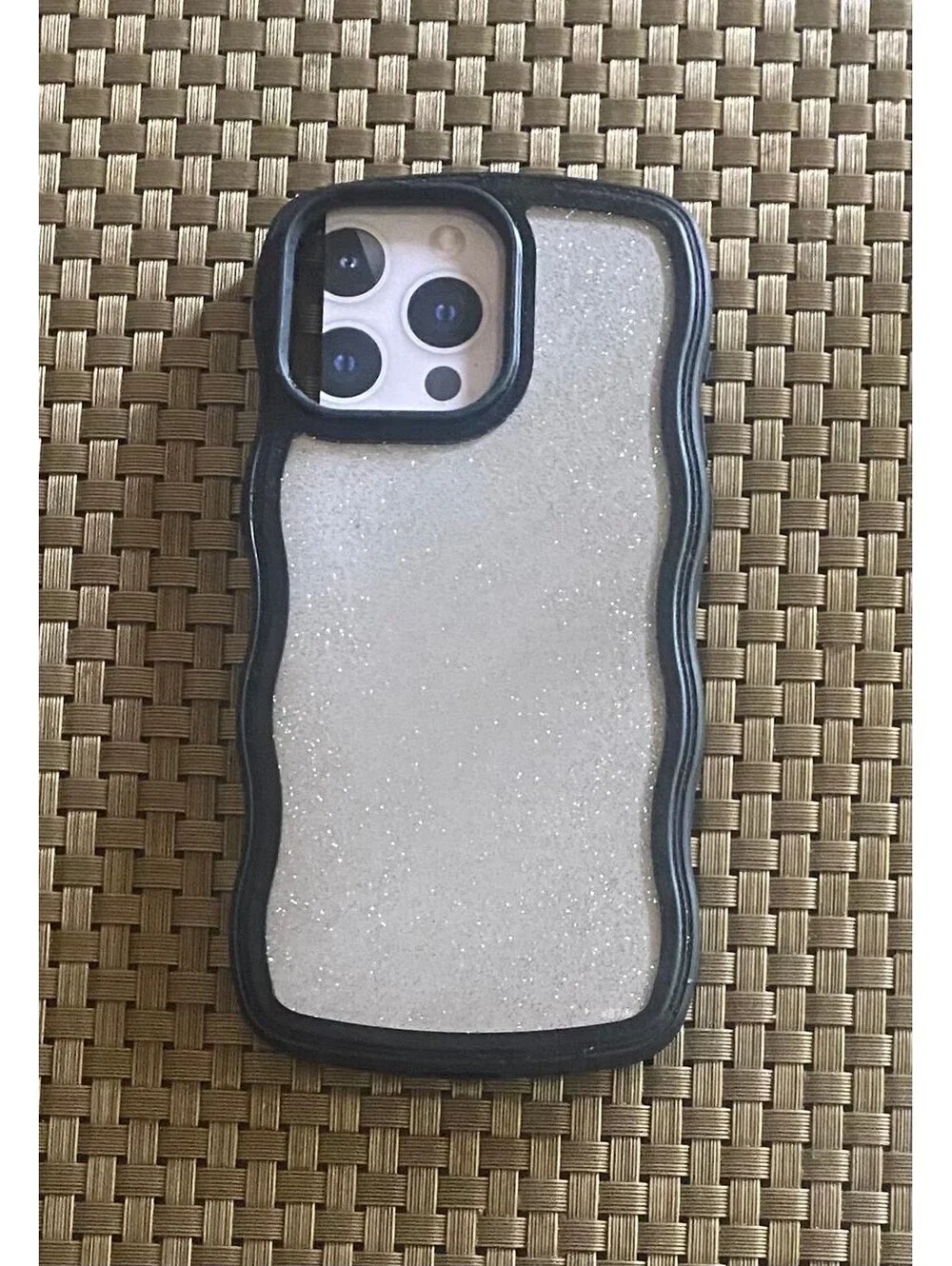 Onn Wavy Grip Case for iPhone 15 Pro Max Black/Gold Glitter